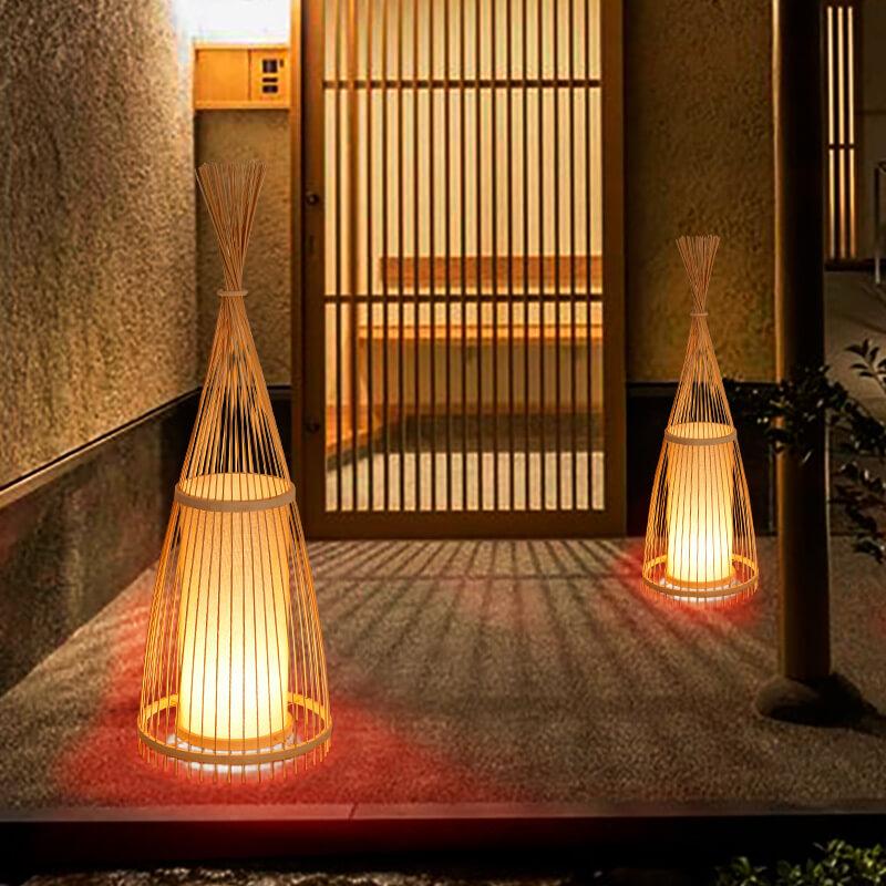Bamboo Weaving Hut Shaped Floor Lamp - 1-Light Natural Décor