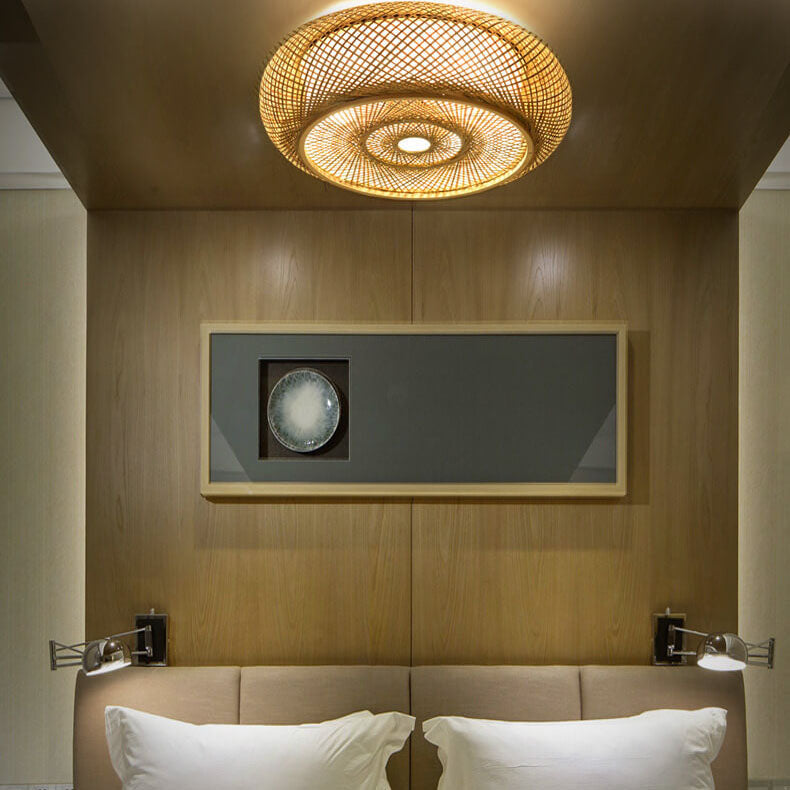 Bamboo Weaving 3-Light Flush Mount Ceiling Light Fixture