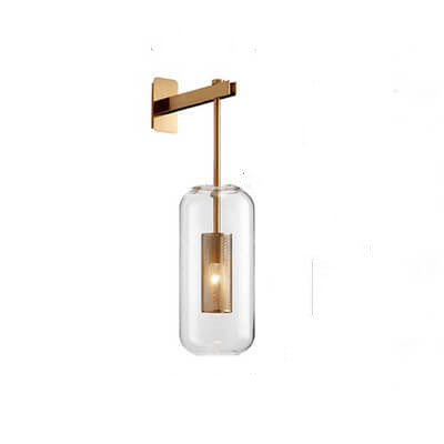 Modern Minimalist Clear Glass Cylinder Wall Sconce - 1-Light Lamp for Living Room