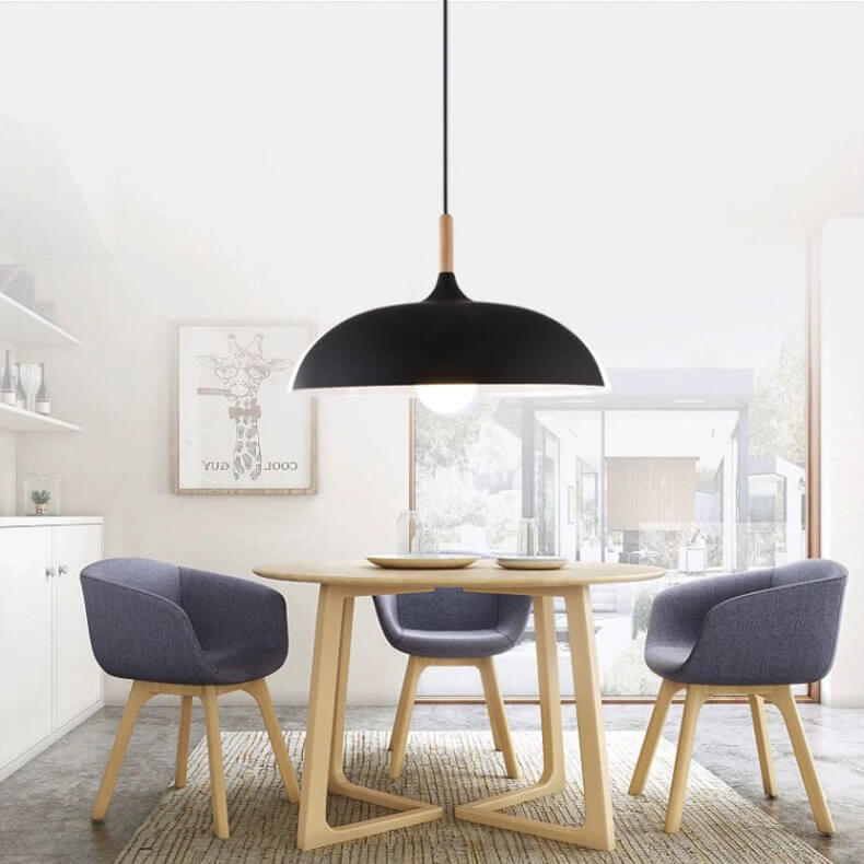 Modern Metal Wooden Dome Pendant Light - 1-Light Ceiling Fixture