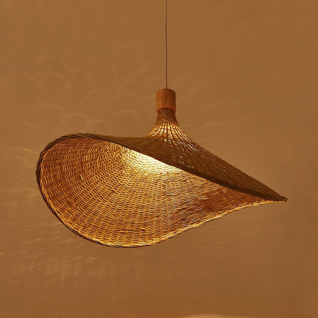 Woven Bamboo Straw Hat Pendant Light - Eco-Friendly Lighting Fixture