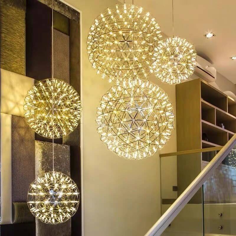 Contemporary Iron 12-Light LED Firework Pendant for Living Room