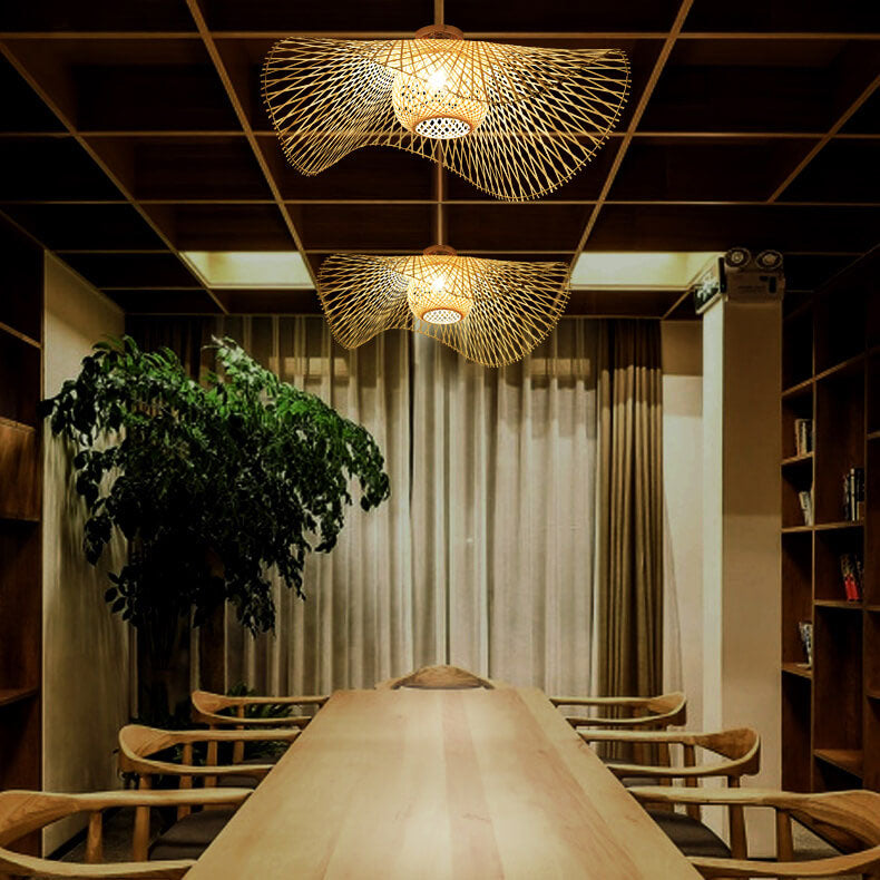 Traditional Japanese Bamboo Weaving 1-Light Semi-Flush Mount Ceiling Light for Bedroom