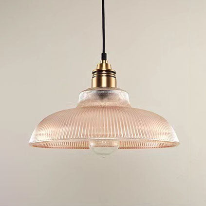 Vintage Striped Glass Pendant Light Fixture - 1-Light Ceiling Hanging Lamp