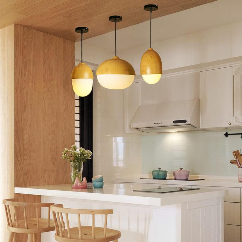 Modern Beige Nut Globe Pendant Light - 1-Light Fixture for Home Decor, Contemporary Ceiling Lighting, Stylish Pendant Lamp, Living Room, Kitchen, Dining Room Lighting