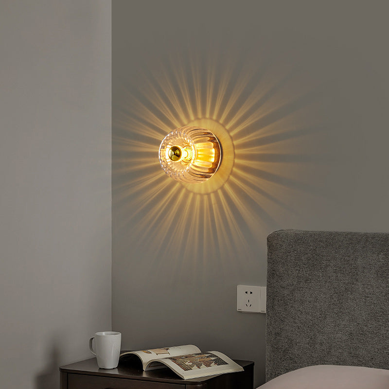 Modern Luxury Glass Sun Shape Copper Flush Mount Light - Dual Purpose 1-Light Fixture