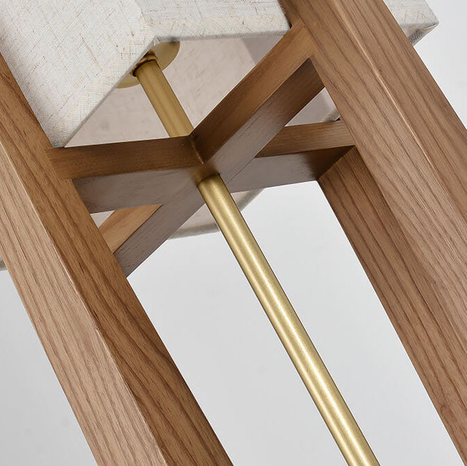 Modern Minimalist Copper Fabric Ash Wood Floor Lamp - 1-Light for Living Room & Bedroom