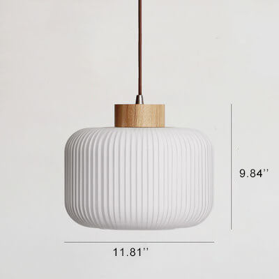 Retro White Striped Glass Jar Pendant Light, 1-Light Japanese Design