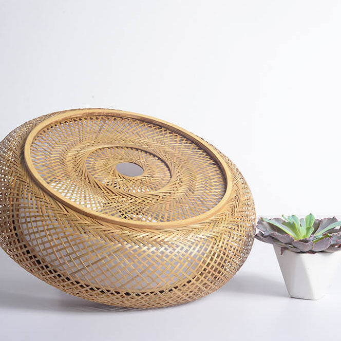 Bamboo Weaving 3-Light Flush Mount Ceiling Light Fixture