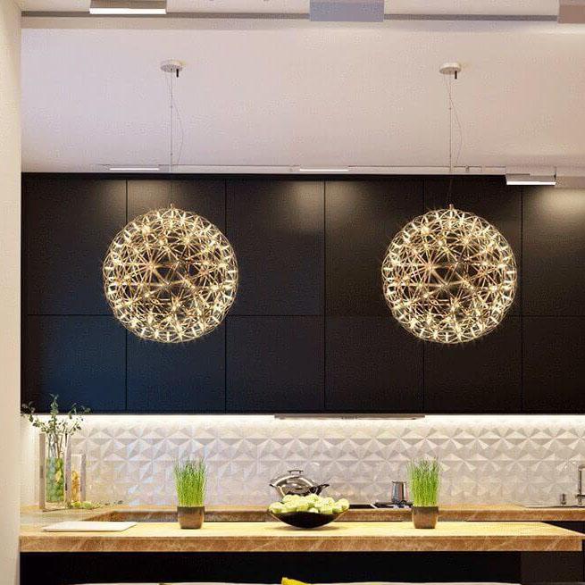 Contemporary Iron 12-Light LED Firework Pendant for Living Room