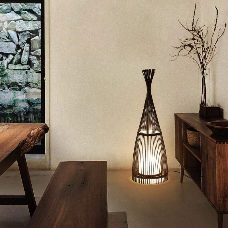 Bamboo Weaving Hut Shaped Floor Lamp - 1-Light Natural Décor