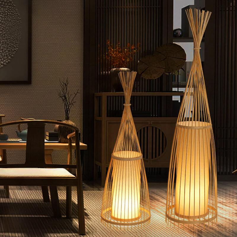 Bamboo Weaving Hut Shaped Floor Lamp - 1-Light Natural Décor