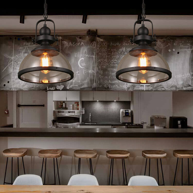 Retro Glass Shade Pendant Light - 1-Light Single Dome Fixture, Vintage Style Ceiling Lighting