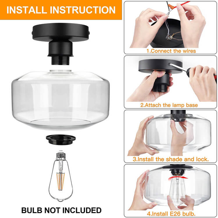 Clear Glass Dome Semi-Flush Mount Light Fixture