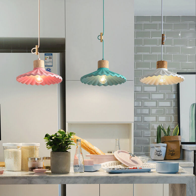 Modern Macaron Cement Scalloped Shade 1-Light Pendant for Living Room