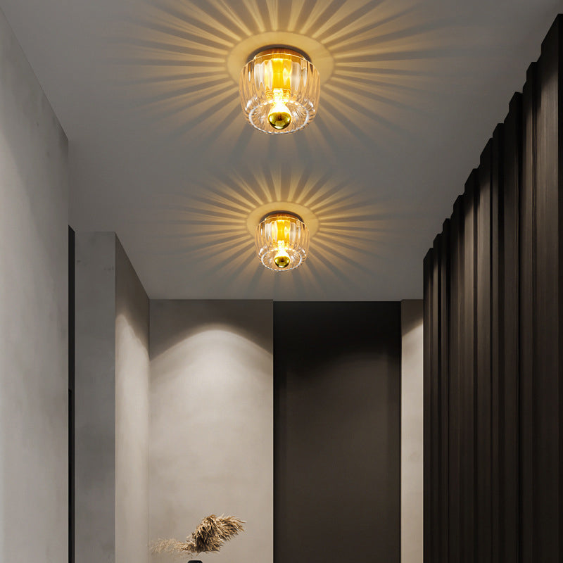 Modern Luxury Glass Sun Shape Copper Flush Mount Light - Dual Purpose 1-Light Fixture