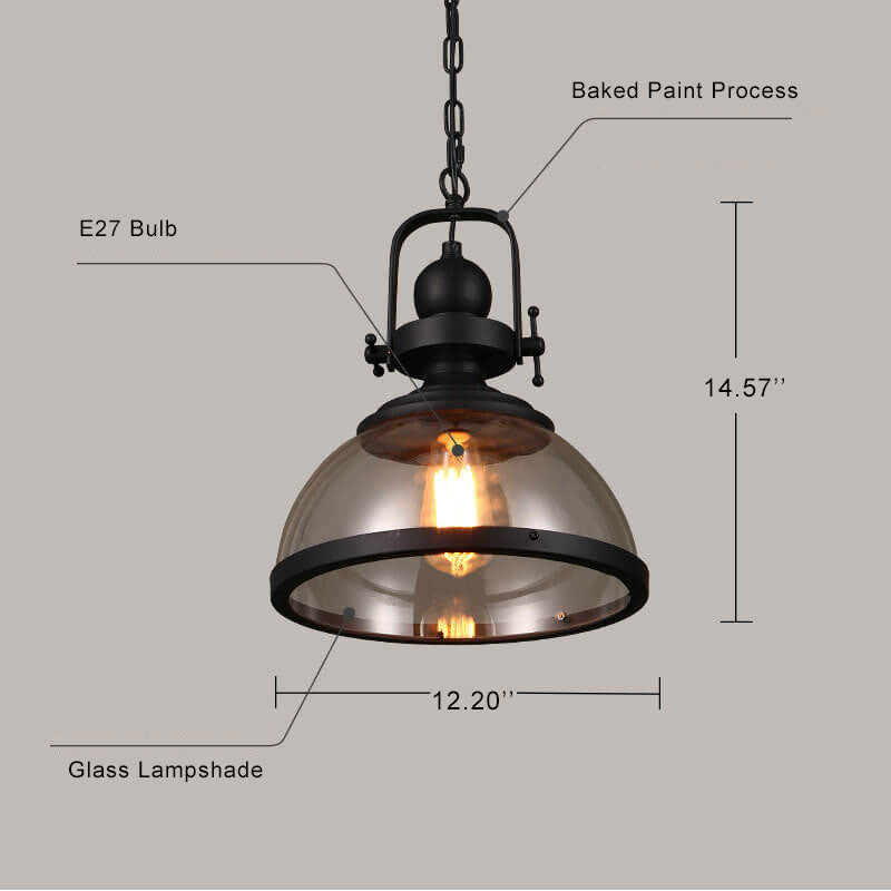 Retro Glass Shade Pendant Light - 1-Light Single Dome Fixture, Vintage Style Ceiling Lighting