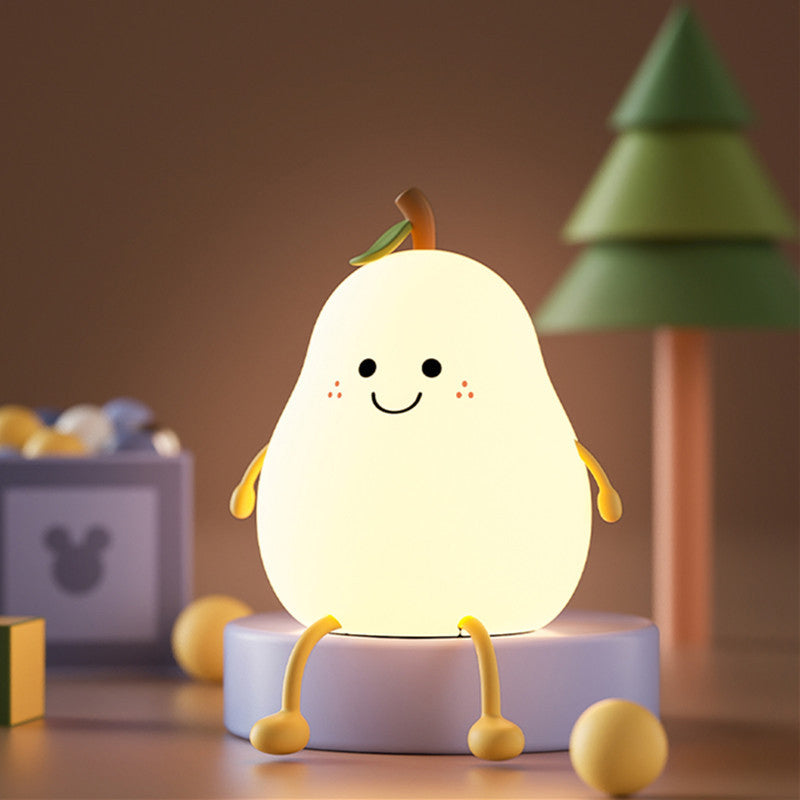 Creative Fruit Pear Silicone LED Night Light USB Table Lamp Soft Glow Rechargeable Nursery Light Kids Bedroom Decor Battery Operated Portable Nightlight Safe Touch Dimmer Mood Lighting Eco-Friendly Gift
