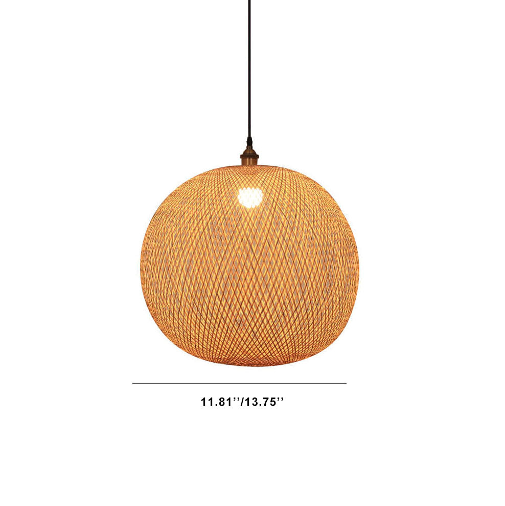 Bamboo Weaving Beige Japanese Pendant Light - 1-Light Round Design