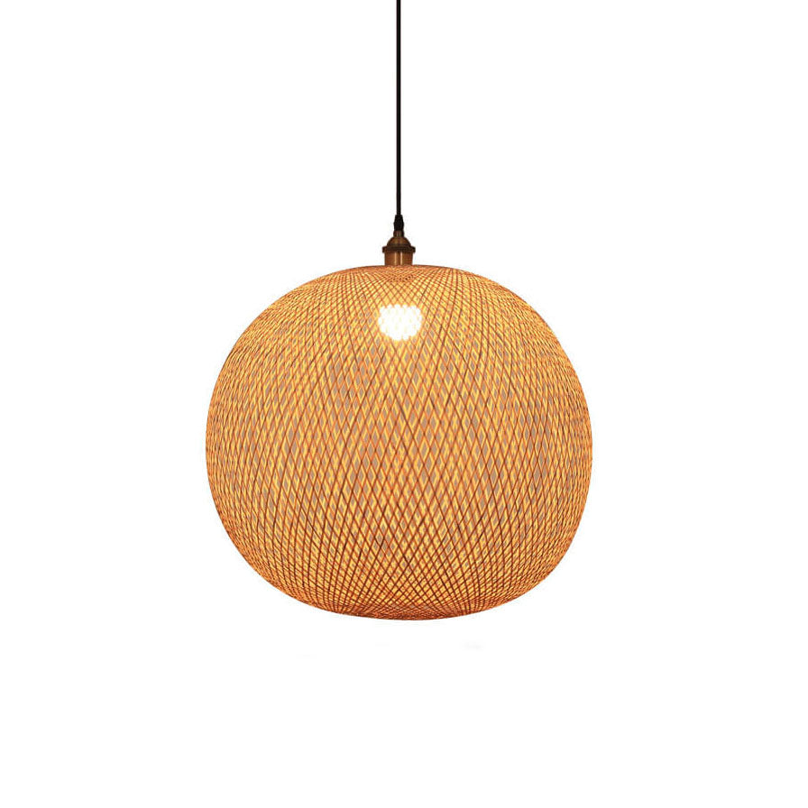 Bamboo Weaving Beige Japanese Pendant Light - 1-Light Round Design