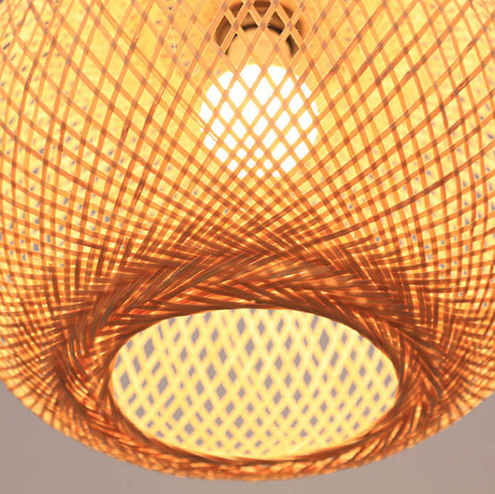Bamboo Weaving Round Ball Beige Japanese Pendant Light - 1-Light Modern Hanging Fixture