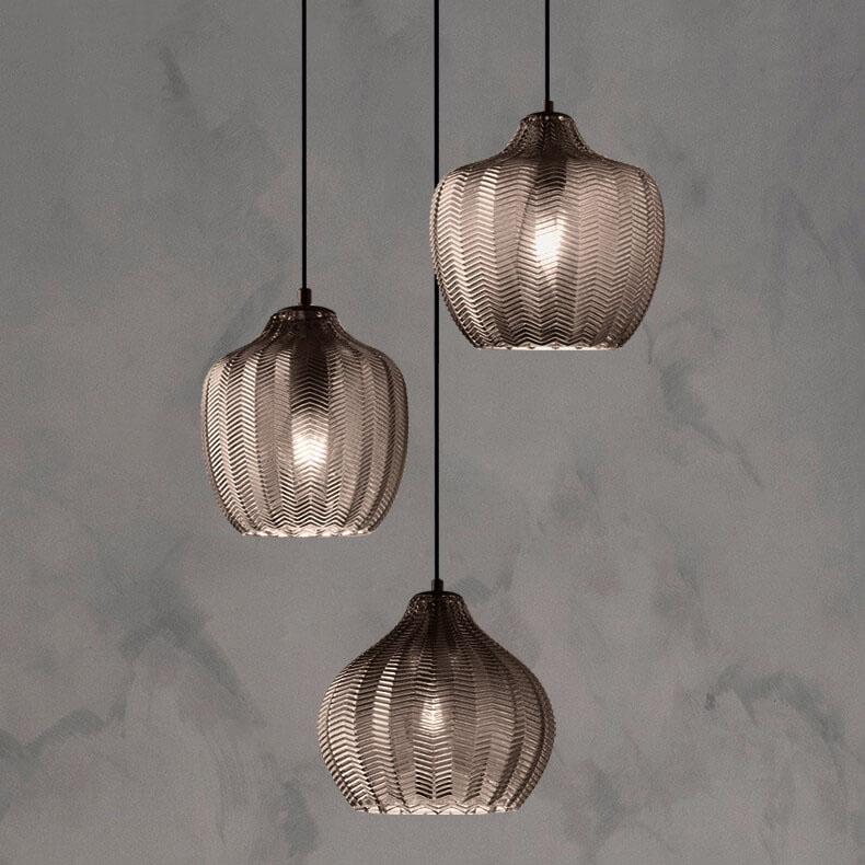 Nordic Textured Wavy Glass Pendant Light - 1-Light Barrel Fixture