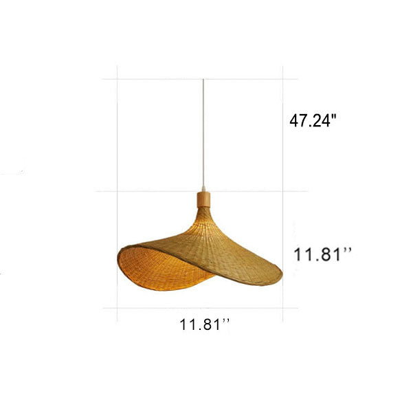 Woven Bamboo Pendant Light - 1-Light Straw Hat Design, Rustic Home Decor, Boho Lighting