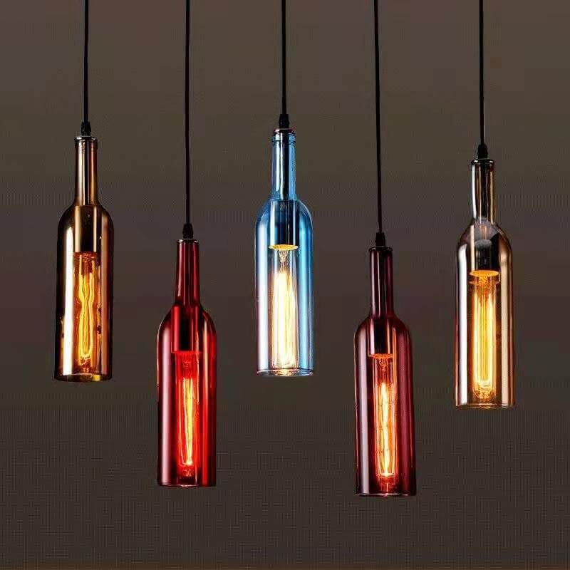 Retro Colorful Wine Bottle 5-Light Chandelier | Vintage Pendant Lighting | Unique Home Decor | Artistic Ceiling Fixture | Colorful Hanging Light