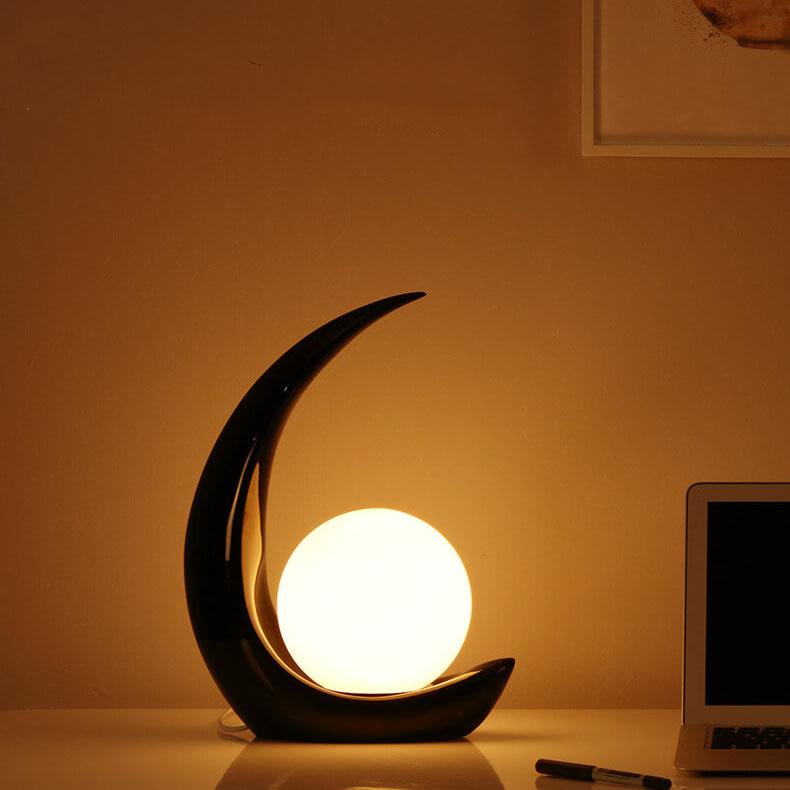 Creative Crescent Night Resin 1-Light Table Lamp - Decorative Bedside Lighting, Unique Modern Home Decor, Stylish Nightstand Lamp for Bedroom, Living Room, and Office, Warm Ambient Light, Gift Idea for Home Decoration