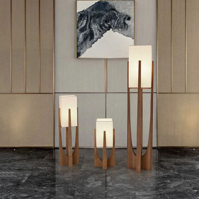 Modern Minimalist Copper Fabric Ash Wood Floor Lamp - 1-Light for Living Room & Bedroom