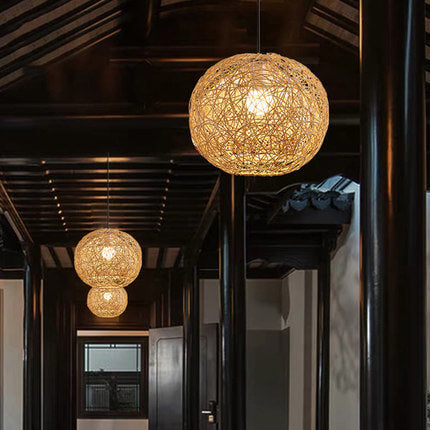 Rattan Weaving Beige Globe Pendant Light 1-Light Fixture