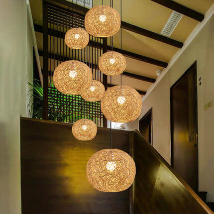 Rattan Weaving Beige Globe Pendant Light 1-Light Fixture