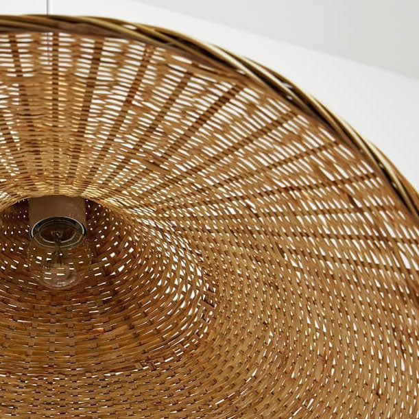 Woven Bamboo Pendant Light - 1-Light Straw Hat Design, Rustic Home Decor, Boho Lighting