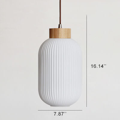 Retro White Striped Glass Jar Pendant Light, 1-Light Japanese Design