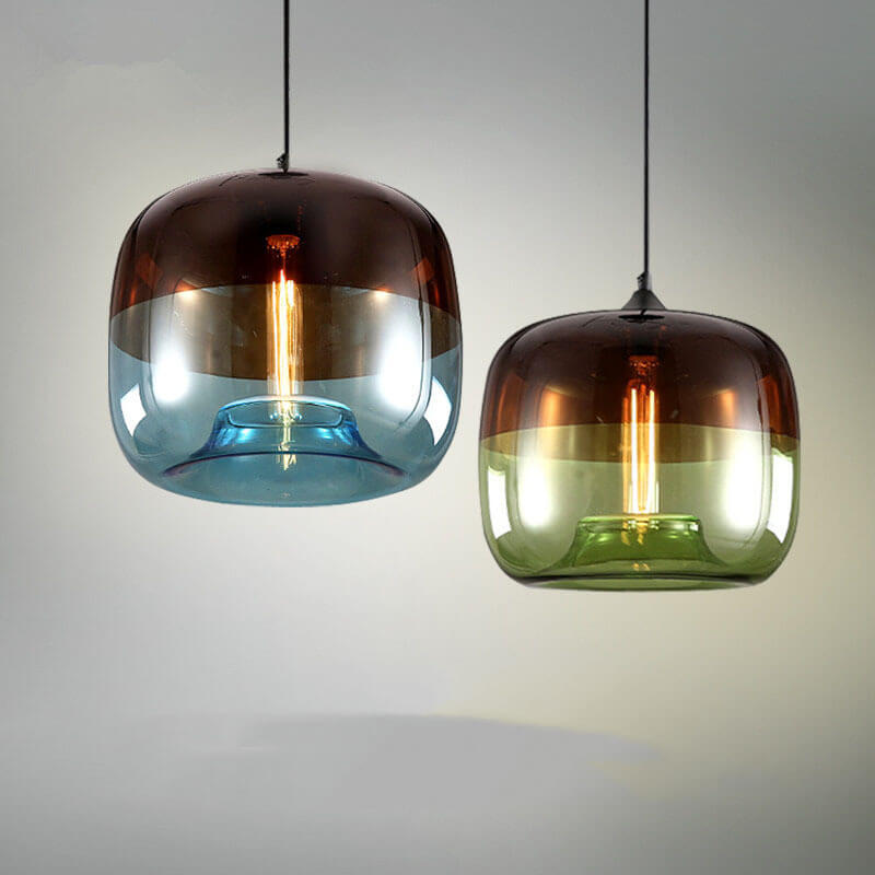 Retro Colorful Drum Pendant Light - 1-Light Glass Fixture for Stylish Home Decor