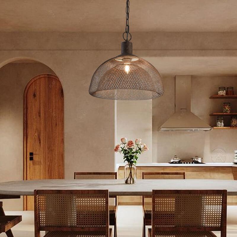 Retro Rustic Wrought Iron Half Round 1-Light Pendant Light