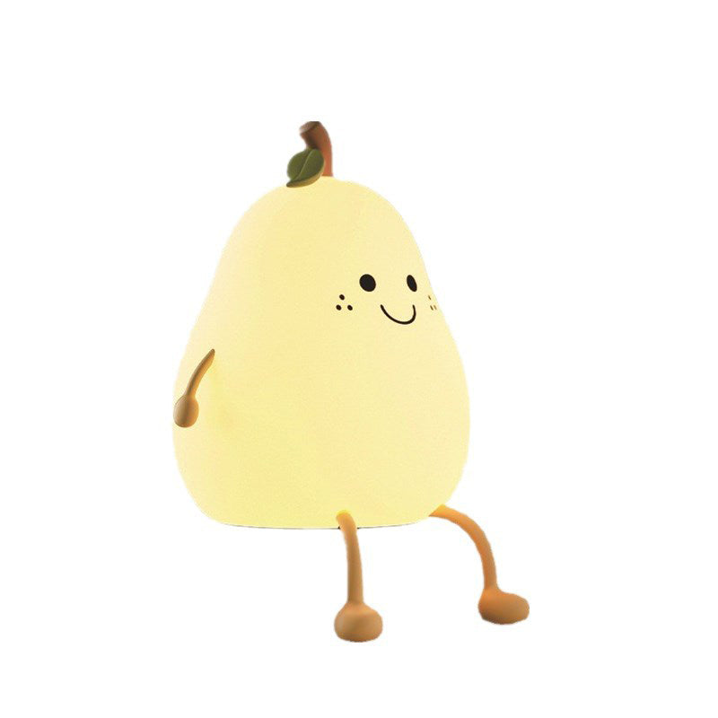 Creative Fruit Pear Silicone LED Night Light USB Table Lamp Soft Glow Rechargeable Nursery Light Kids Bedroom Decor Battery Operated Portable Nightlight Safe Touch Dimmer Mood Lighting Eco-Friendly Gift