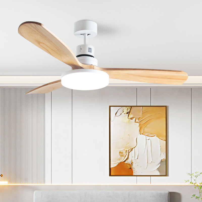 Contemporary Retro Round Glass Shade Wood Blade LED Ceiling Fan Light