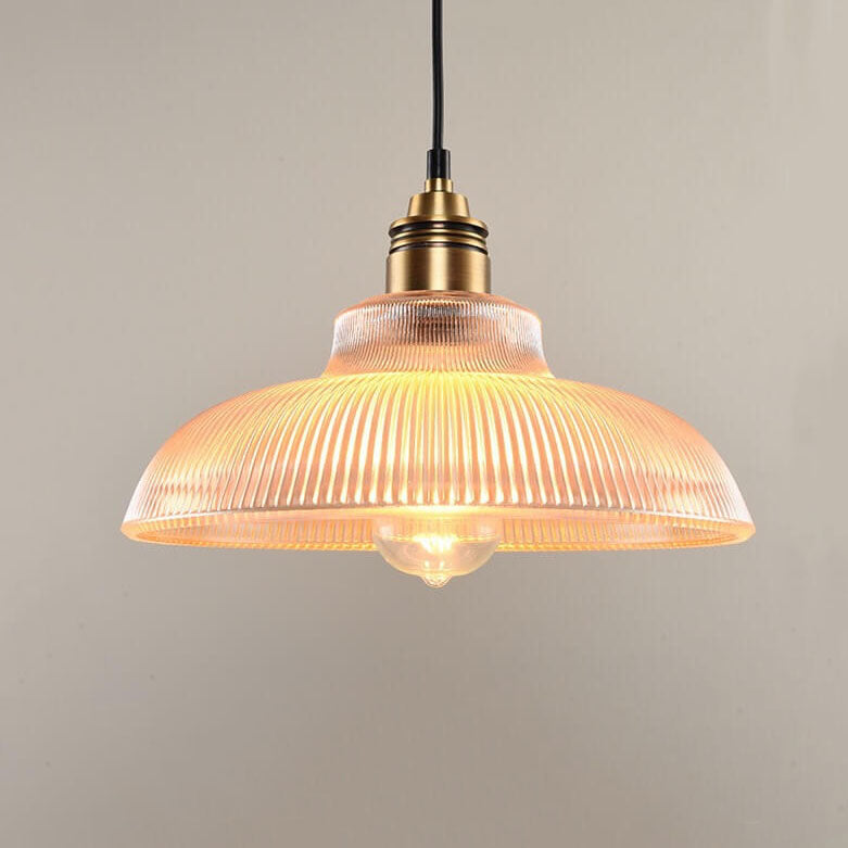 Vintage Striped Glass Pendant Light Fixture - 1-Light Ceiling Hanging Lamp