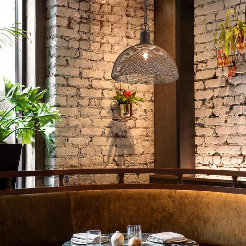 Retro Rustic Wrought Iron Half Round 1-Light Pendant Light