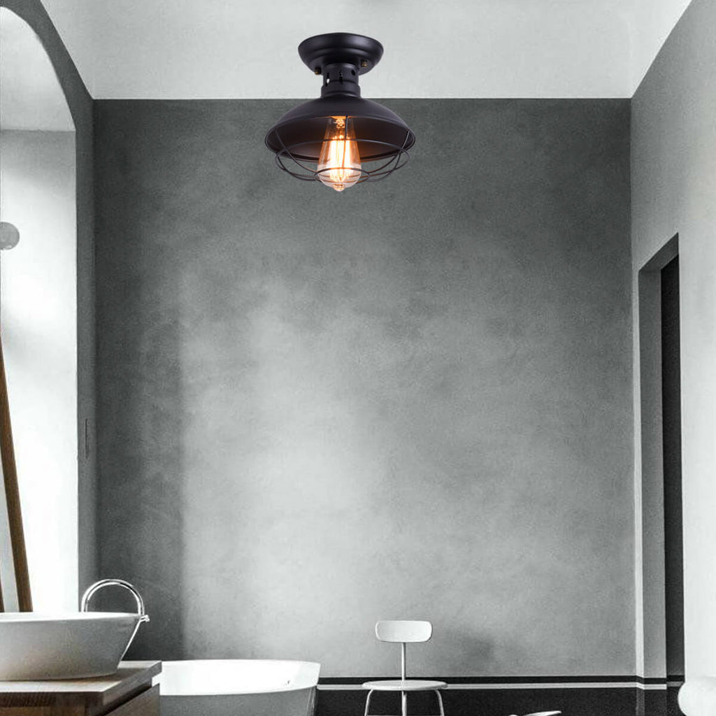 Rustic Wrought Iron Barn Semi-Flush Mount Light Fixture