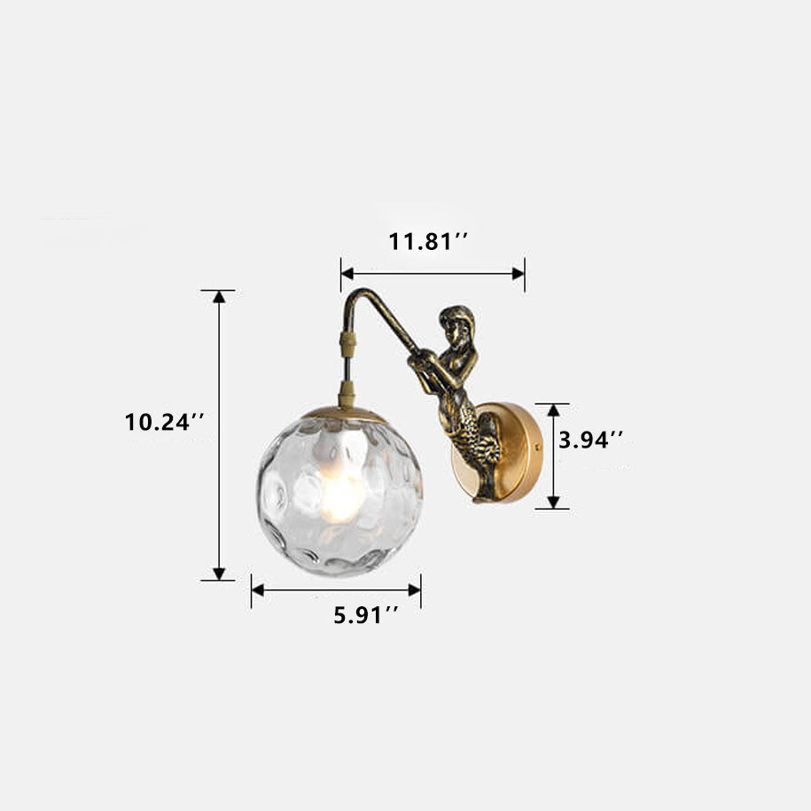 Vintage Rustic Mermaid Wall Sconce Lamp - 1-Light Decor for Coastal Home  

Illuminate your space with this enchanting Vintage Rustic Mermaid Orb 1-Light Wall Sconce Lamp. Perfect for coastal-themed decor, this wall sconce features a charming mermaid desi