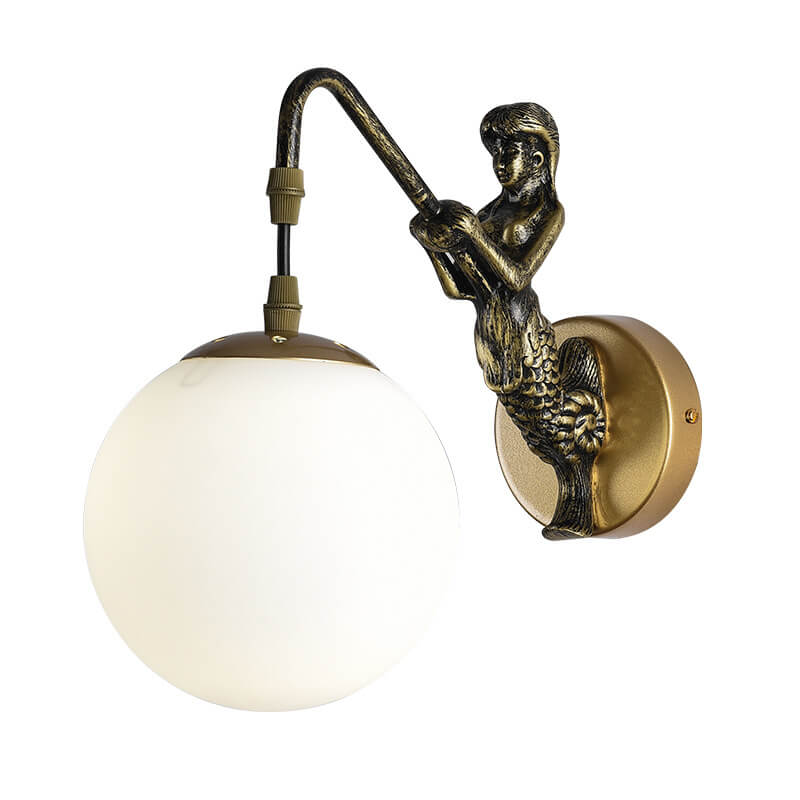 Vintage Rustic Mermaid Wall Sconce Lamp - 1-Light Decor for Coastal Home  

Illuminate your space with this enchanting Vintage Rustic Mermaid Orb 1-Light Wall Sconce Lamp. Perfect for coastal-themed decor, this wall sconce features a charming mermaid desi