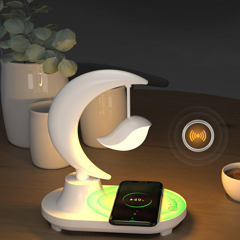Modern Art Deco Moon Shape Bluetooth Speaker Night Light Lamp