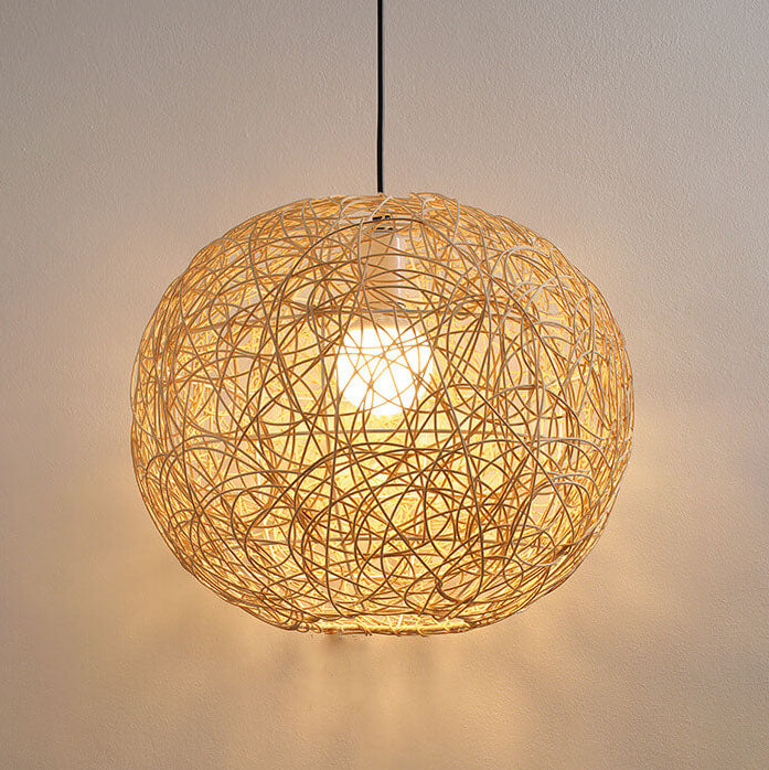 Rattan Weaving Beige Globe Pendant Light 1-Light Fixture