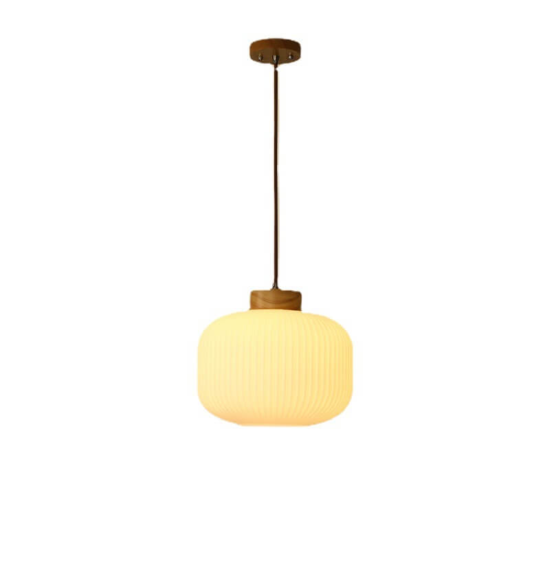Retro White Striped Glass Jar Pendant Light, 1-Light Japanese Design