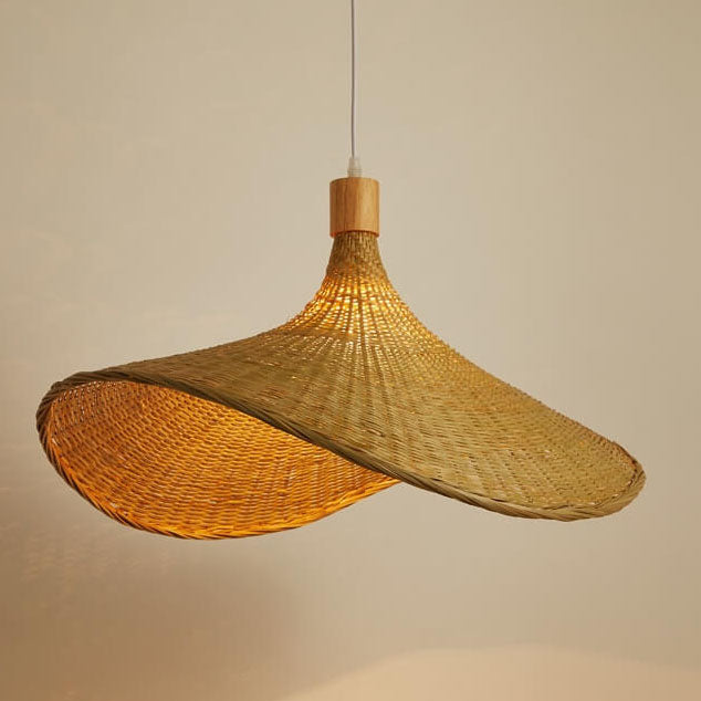 Woven Bamboo Straw Hat Pendant Light - Eco-Friendly Lighting Fixture