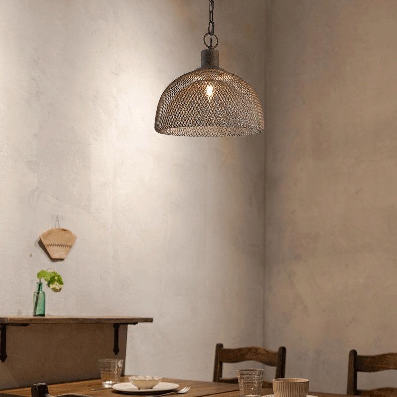 Retro Rustic Wrought Iron Half Round 1-Light Pendant Light