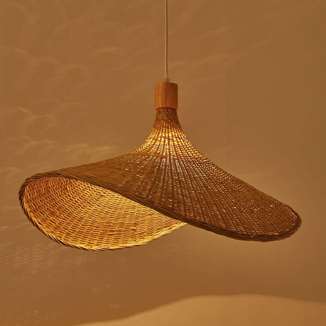 Woven Bamboo Straw Hat Pendant Light - Eco-Friendly Lighting Fixture