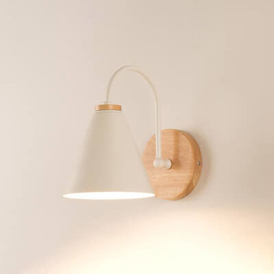 Modern Minimalist Cone Shade Wall Sconce Lamp - Wooden Base 1-Light Fixture